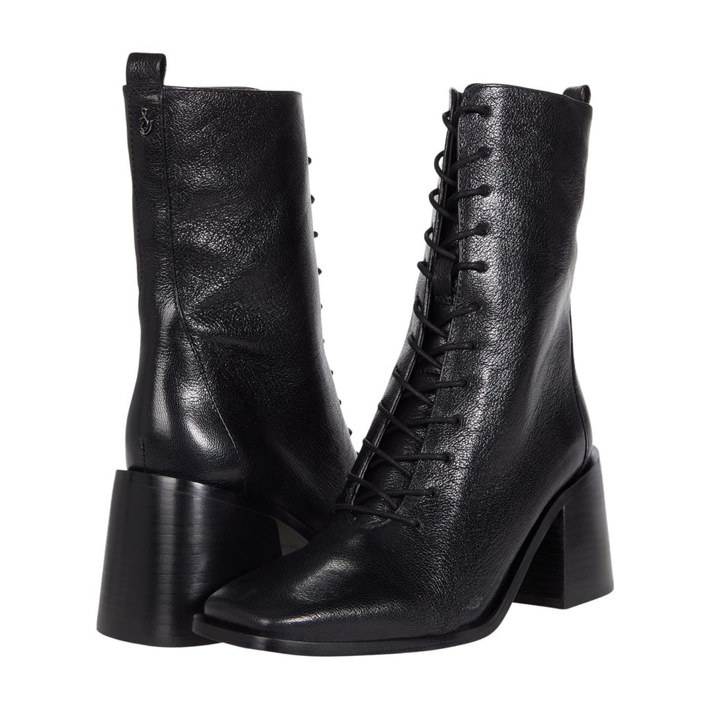 Sam Edelman Black Lace-Up Leather Boots